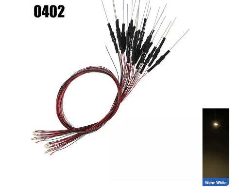 Cargue la imagen en el visor de la galería, Paquete de 10 unidades de LED litz SMD 402 de color blanco cálido con cables y resistencias.