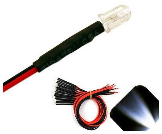 Cargue la imagen en el visor de la galería, Luces LED precableadas de color blanco transparente de 5 mm con resistencias, paquete de 10 unidades