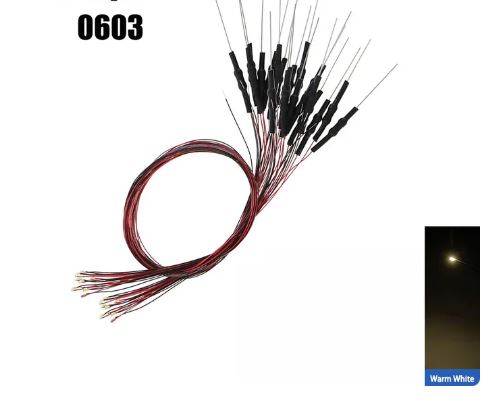 Cargue la imagen en el visor de la galería, Paquete de 10 unidades de LED litz SMD blanco cálido 603 con cables y resistencias.