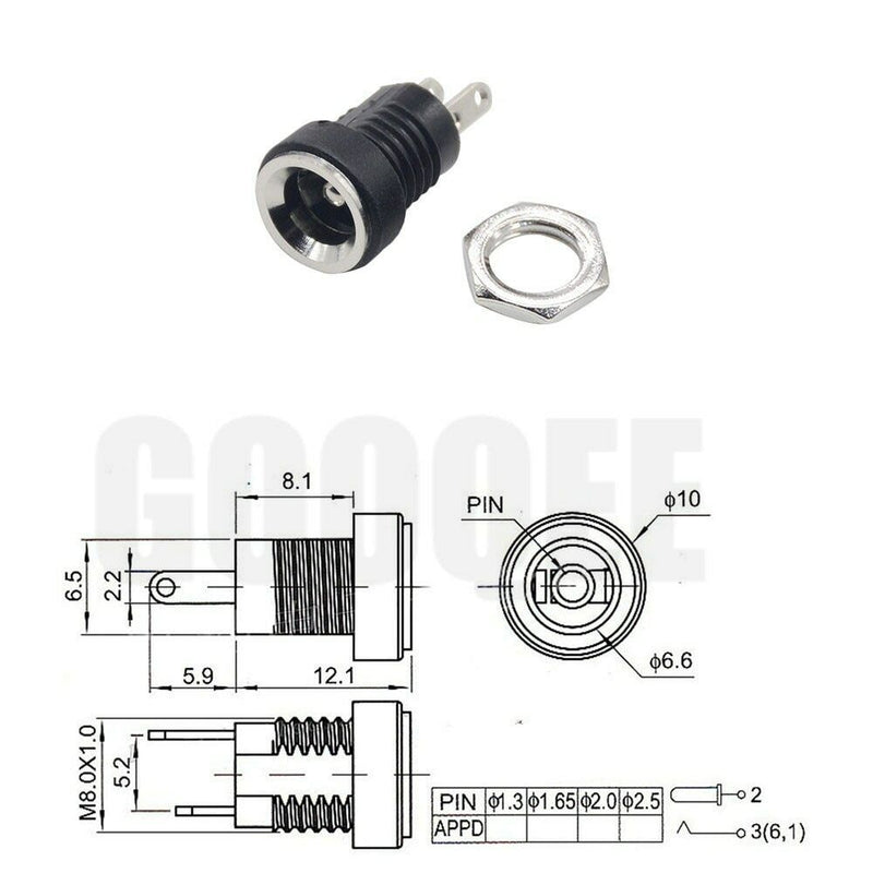 Load image into Gallery viewer, 5 PCS DC Power Supply Female Jack Socket Panel Mount 2.1mm x 5.5mm USA sell/ship
