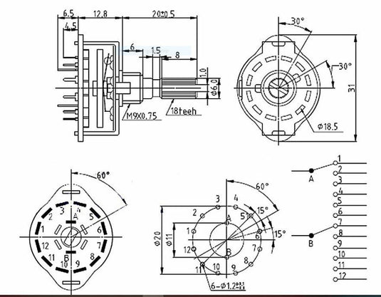 ONE 2P6P Two Pole Six Position Rotary Wafer Switch USA SOLD AND SHIP